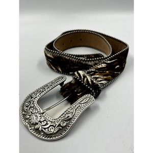 Brighton New PRETTY COW Cow Hair-On Hide Western Belt Size 30  28.5"